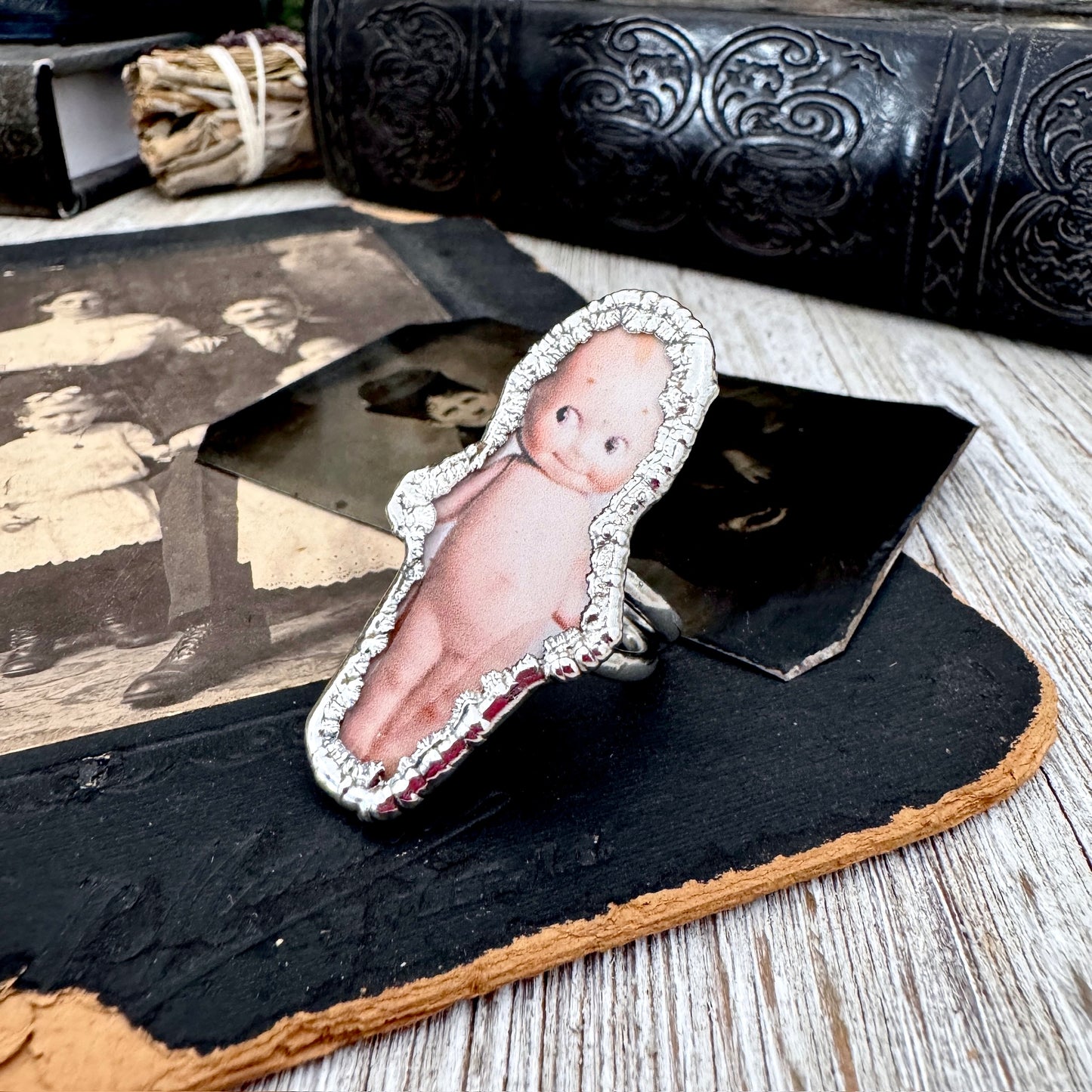 Vintage Kewpie Doll- Fine Silver Ring Size 8 The Paper Projects Collection / One of a Kind