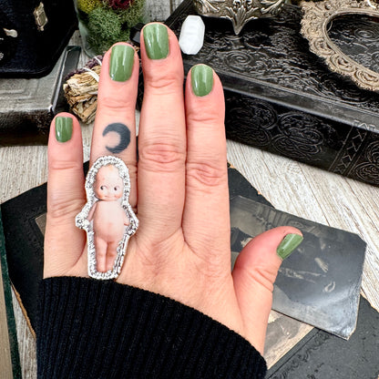 Vintage Kewpie Doll- Fine Silver Ring Size 8 The Paper Projects Collection / One of a Kind