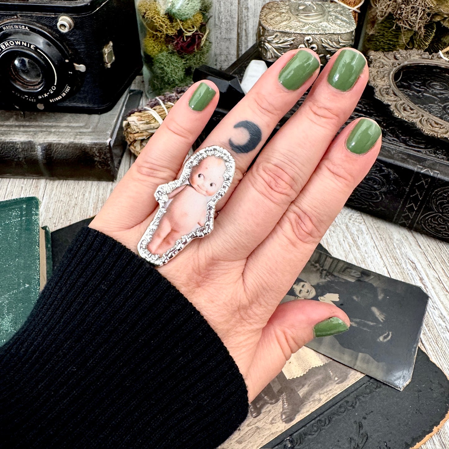 Vintage Kewpie Doll- Fine Silver Ring Size 8 The Paper Projects Collection / One of a Kind