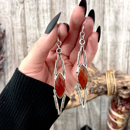Carnelian Fine Silver Crystal Dangle Earrings / Long Dangle Witchy Earrings