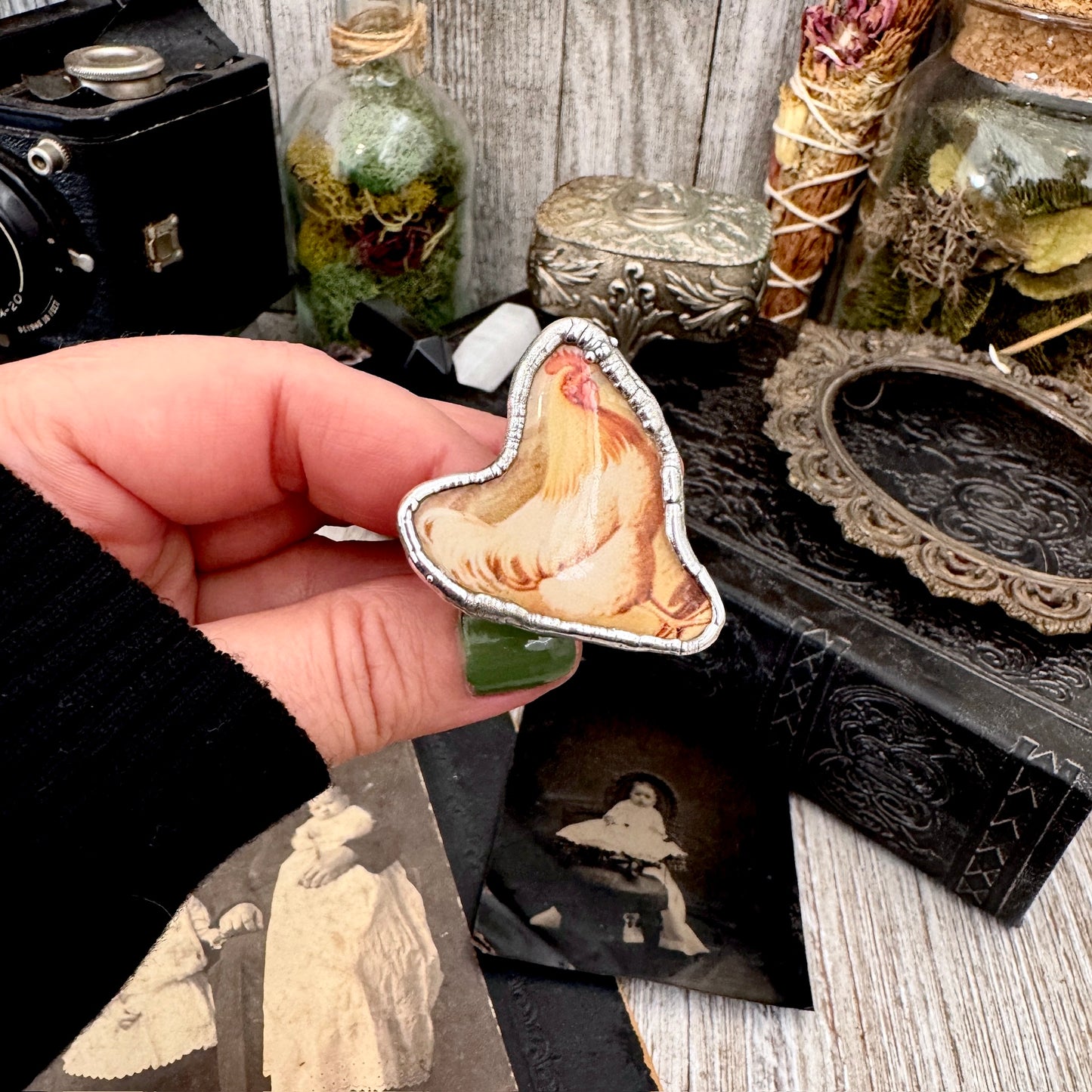 Vintage Chicken (Medium)- Fine Silver Ring Size 7.5 The Paper Projects Collection / One of a Kind FOXLARK