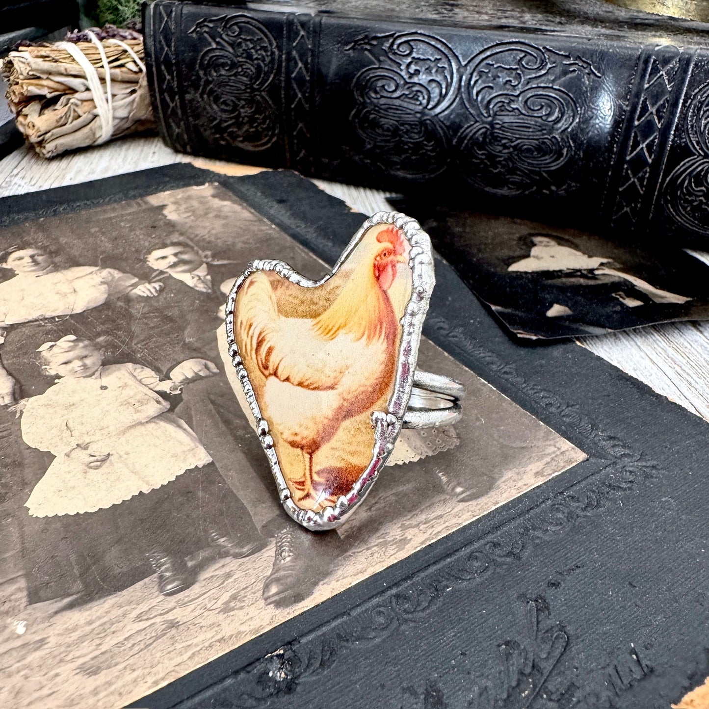Vintage Chicken (Big)- Fine Silver Ring Size 10 The Paper Projects Collection / One of a Kind FOXLARK