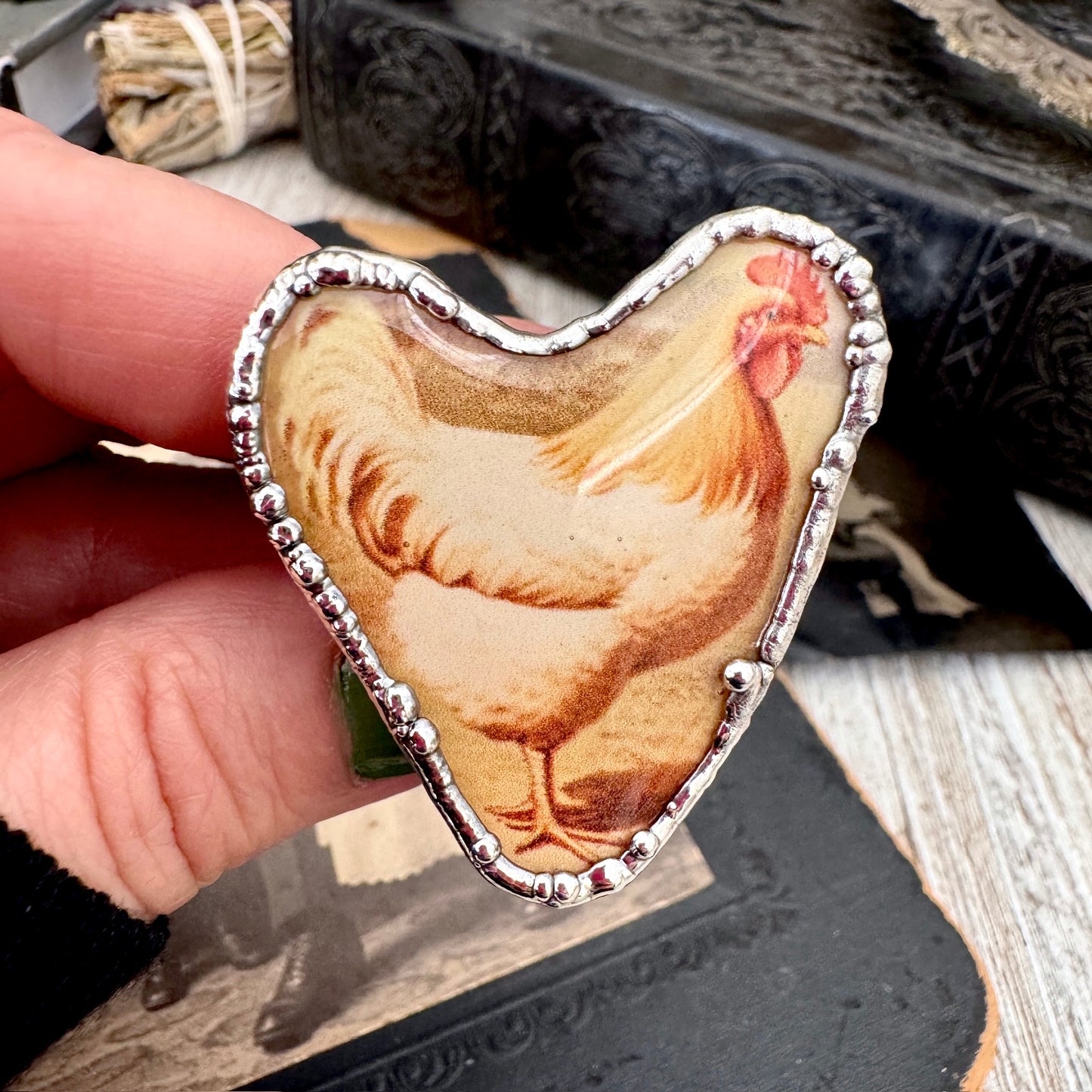 Vintage Chicken (Big)- Fine Silver Ring Size 10 The Paper Projects Collection / One of a Kind FOXLARK