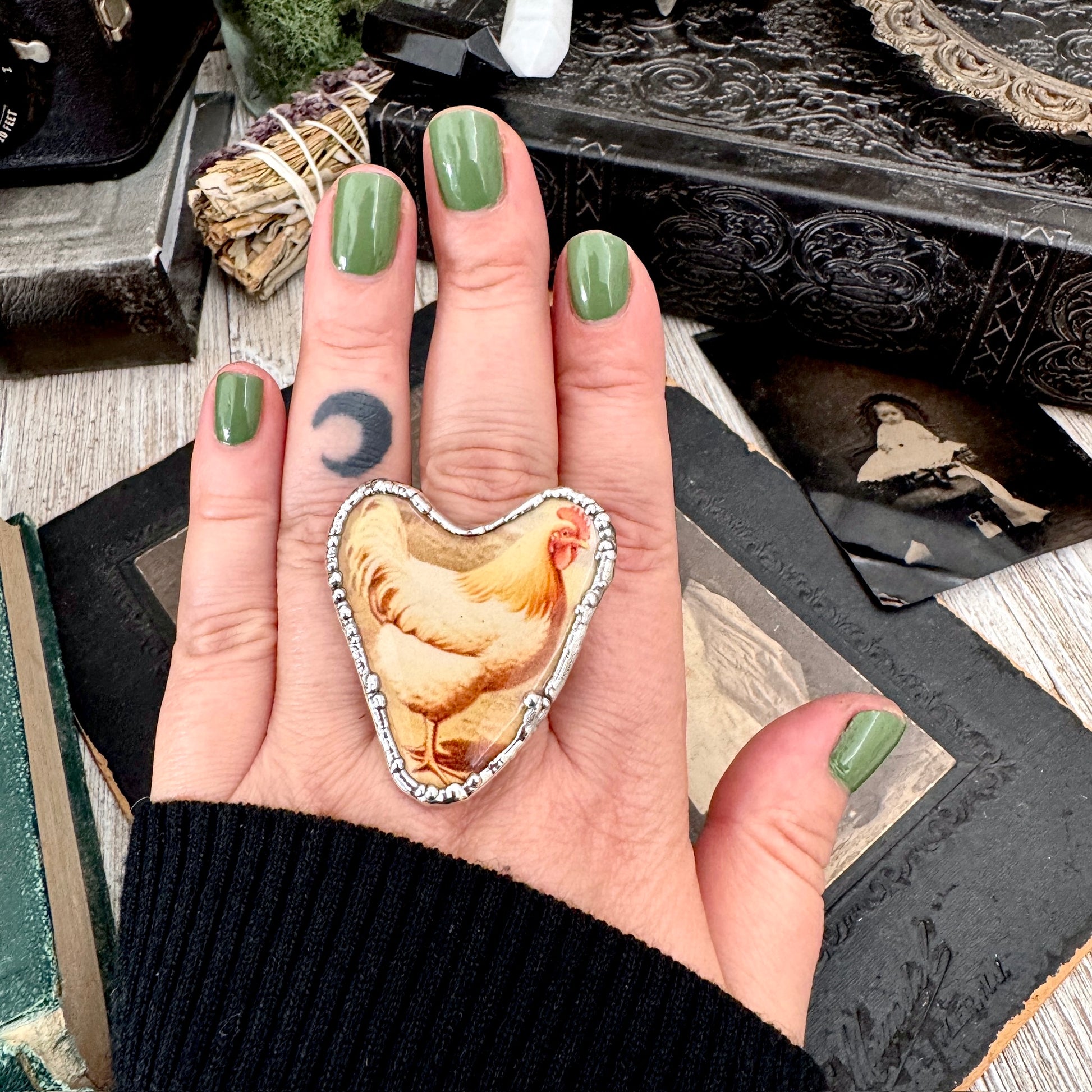 Vintage Chicken (Big)- Fine Silver Ring Size 10 The Paper Projects Collection / One of a Kind FOXLARK