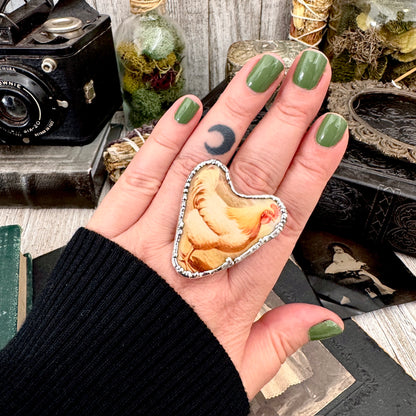 Vintage Chicken (Big)- Fine Silver Ring Size 10 The Paper Projects Collection / One of a Kind FOXLARK