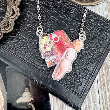 Vintage Collage Necklace (Kewpie Doll, Camera, Nesting Doll, etc.) - Fine Silver Necklace The Paper Project Collection / One of a Kind