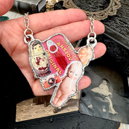 Vintage Collage Necklace (Kewpie Doll, Camera, Nesting Doll, etc.) - Fine Silver Necklace The Paper Project Collection / One of a Kind