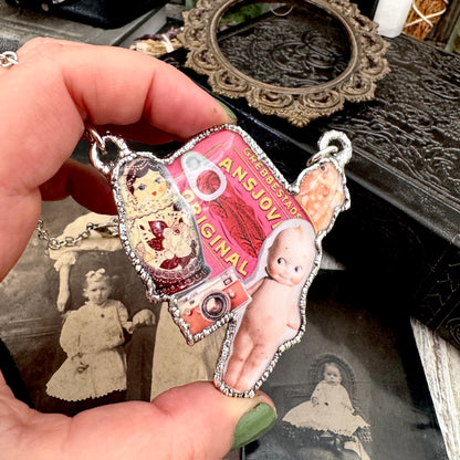 Vintage Collage Necklace (Kewpie Doll, Camera, Nesting Doll, etc.) - Fine Silver Necklace The Paper Project Collection / One of a Kind