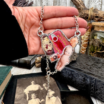Vintage Collage Necklace (Kewpie Doll, Camera, Nesting Doll, etc.) - Fine Silver Necklace The Paper Project Collection / One of a Kind