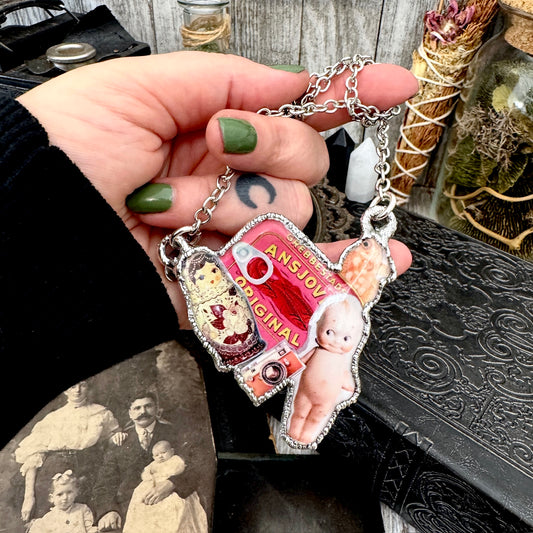 Vintage Collage Necklace (Kewpie Doll, Camera, Nesting Doll, etc.) - Fine Silver Necklace The Paper Project Collection / One of a Kind