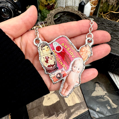 Vintage Collage Necklace (Kewpie Doll, Camera, Nesting Doll, etc.) - Fine Silver Necklace The Paper Project Collection / One of a Kind