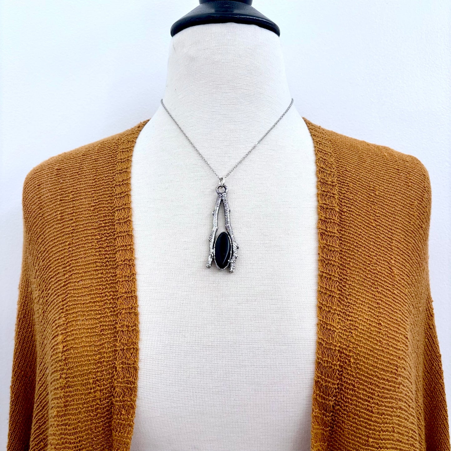 Black Onyx Crystal Necklace in Silver /Sticks & Stones Collection