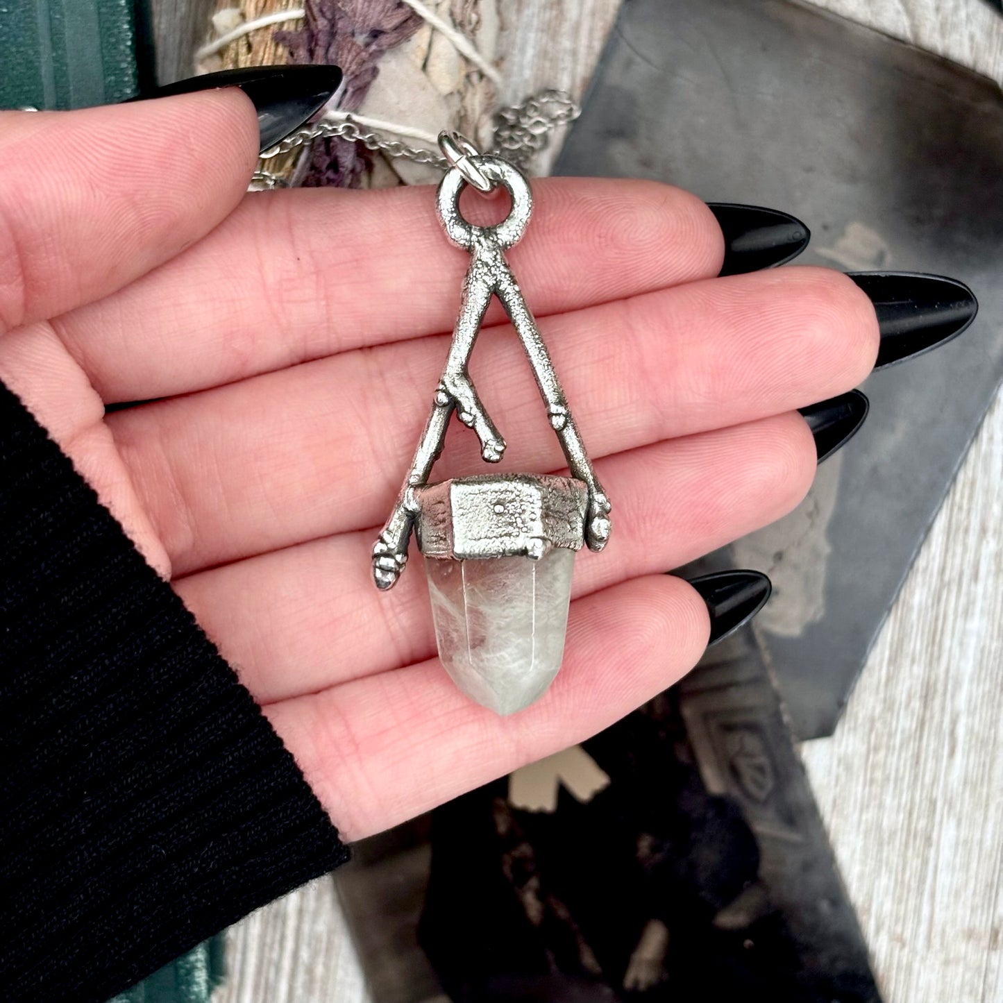 Garden Quartz Crystal Necklace in Silver / Sticks & Stones Collection