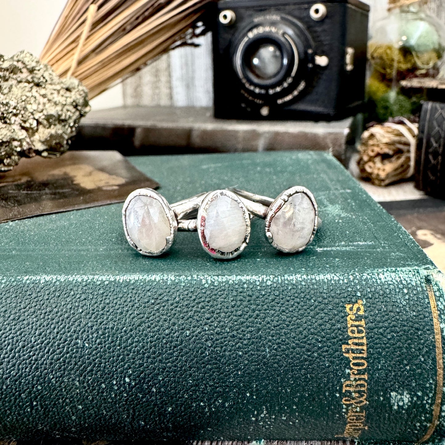 Rainbow Moonstone Ring Fine Silver Small faceted Stone Ring Size 6 7 8 9 10 11 / Foxlark Collection FOXLARK