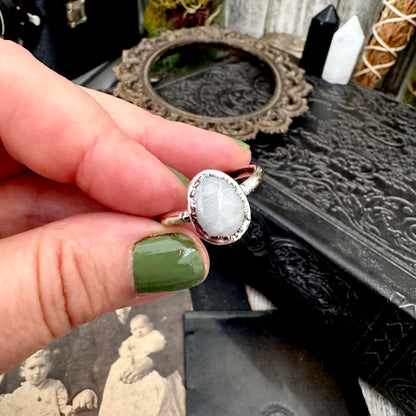 Rainbow Moonstone Ring Fine Silver Small faceted Stone Ring Size 6 7 8 9 10 11 / Foxlark Collection FOXLARK