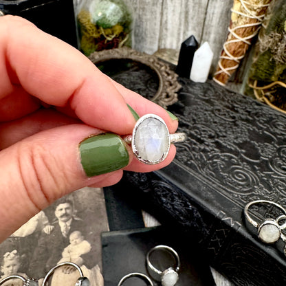 Rainbow Moonstone Ring Fine Silver Small faceted Stone Ring Size 6 7 8 9 10 11 / Foxlark Collection FOXLARK