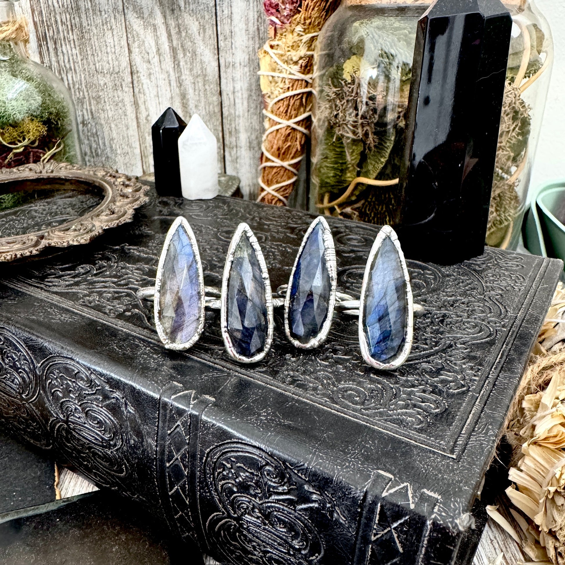Blue Labradorite Ring Fine Silver Small Faceted Stone Ring Size 5 6 7 8 9 10 11 / Foxlark Collection FOXLARK