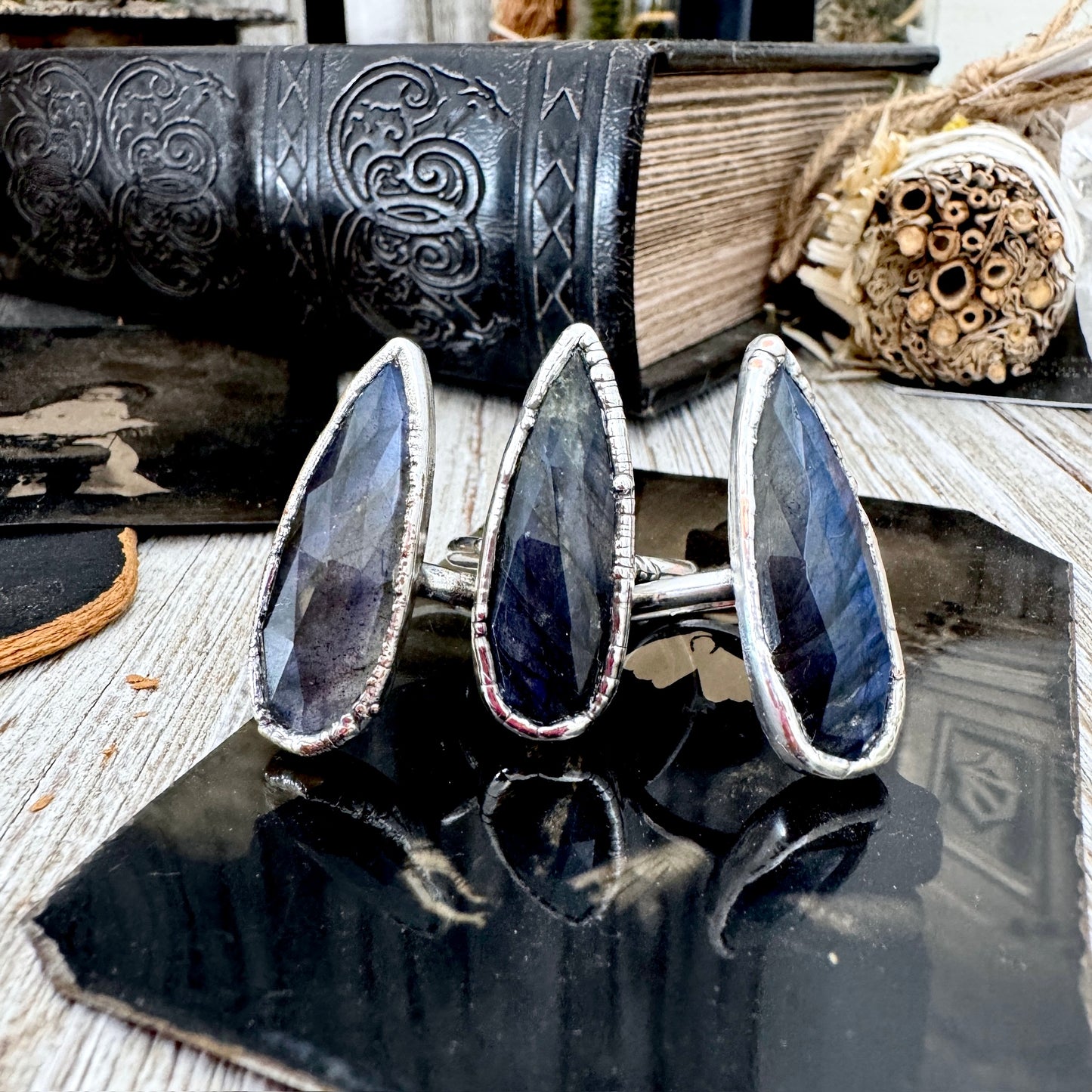 Blue Labradorite Ring Fine Silver Small Faceted Stone Ring Size 5 6 7 8 9 10 11 / Foxlark Collection FOXLARK