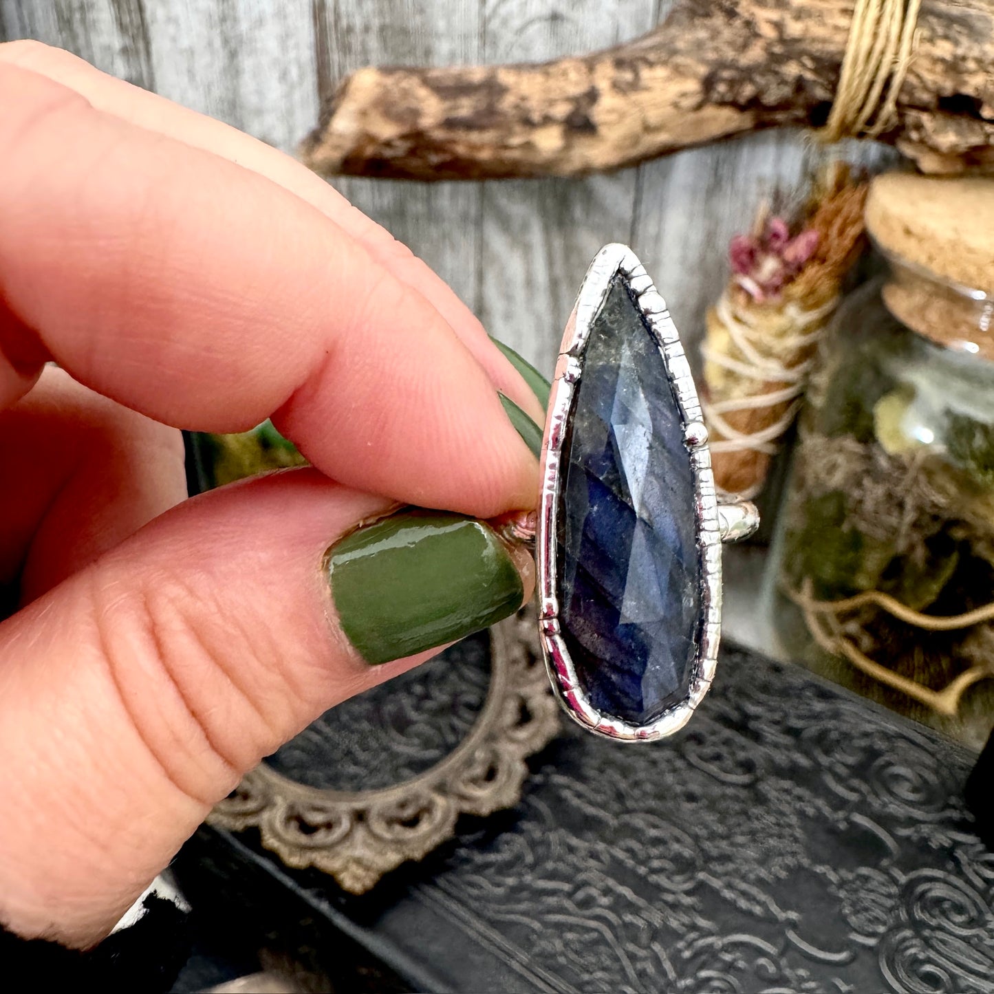Blue Labradorite Ring Fine Silver Small Faceted Stone Ring Size 5 6 7 8 9 10 11 / Foxlark Collection FOXLARK