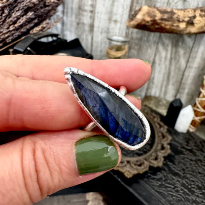 Blue Labradorite Ring Fine Silver Small Faceted Stone Ring Size 5 6 7 8 9 10 11 / Foxlark Collection FOXLARK