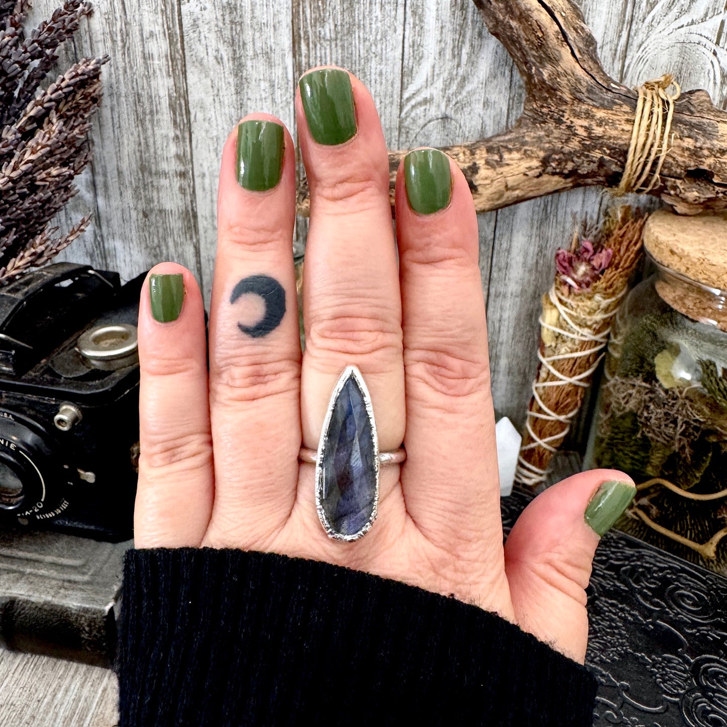 Blue Labradorite Ring Fine Silver Small Faceted Stone Ring Size 5 6 7 8 9 10 11 / Foxlark Collection FOXLARK