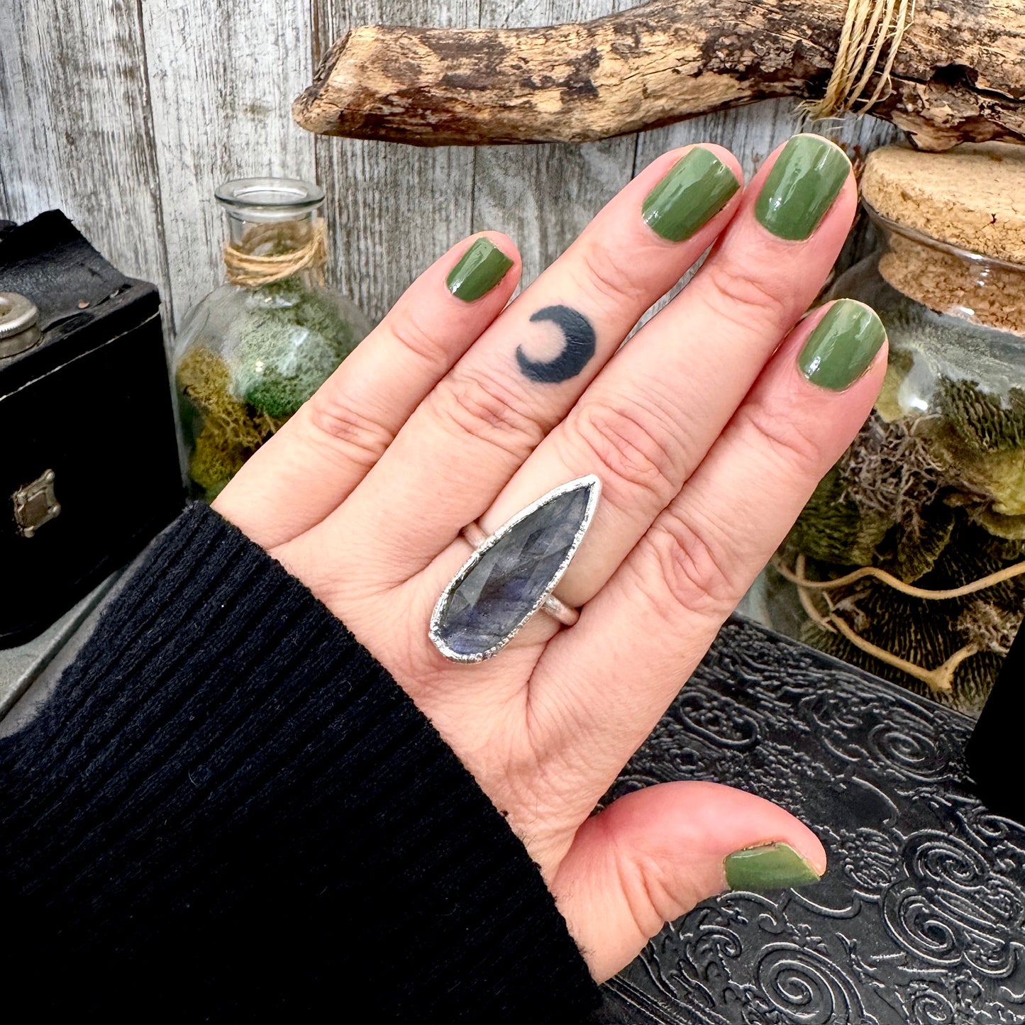 Blue Labradorite Ring Fine Silver Small Faceted Stone Ring Size 5 6 7 8 9 10 11 / Foxlark Collection FOXLARK