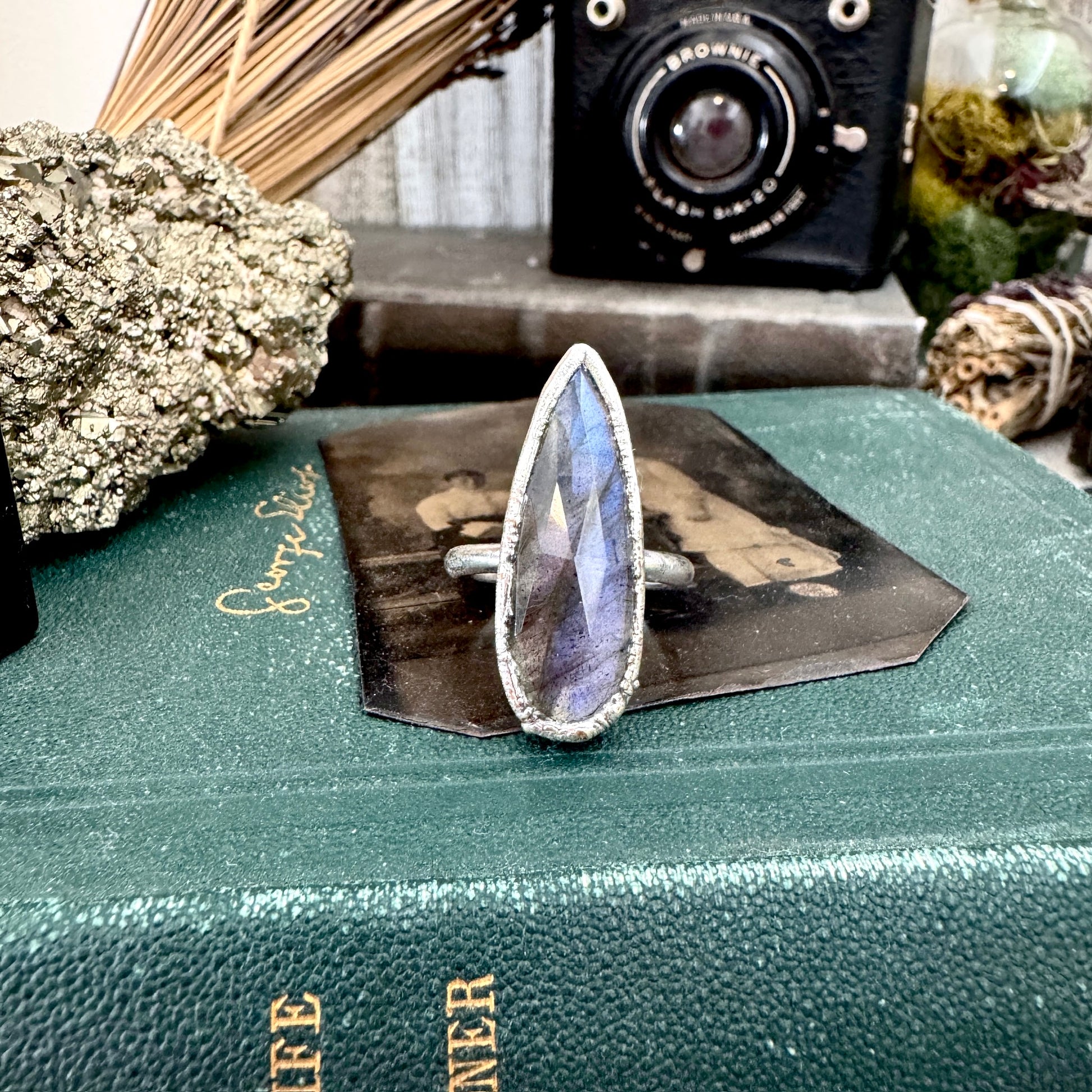 Blue Labradorite Ring Fine Silver Small Faceted Stone Ring Size 5 6 7 8 9 10 11 / Foxlark Collection FOXLARK