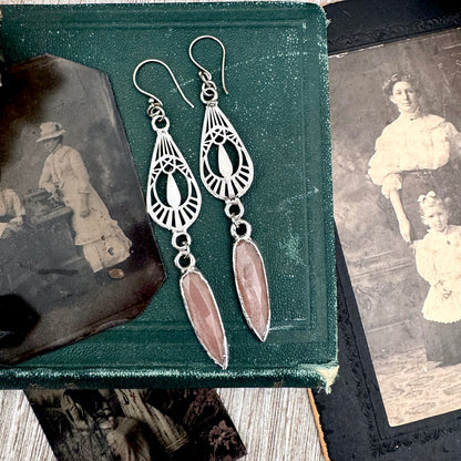 Peach Moonstone Fine Silver Crystal Dangle Earrings / Long Dangle Witchy Earrings FOXLARK
