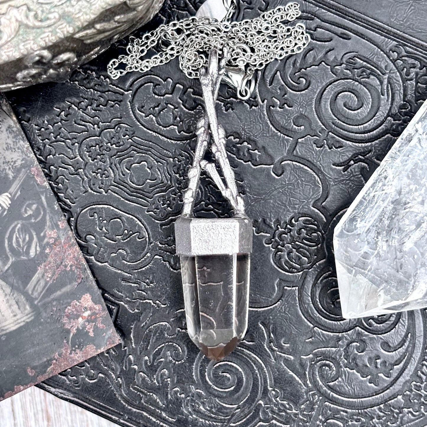 Smoky Quartz Crystal Necklace in Silver / Sticks & Stones Collection