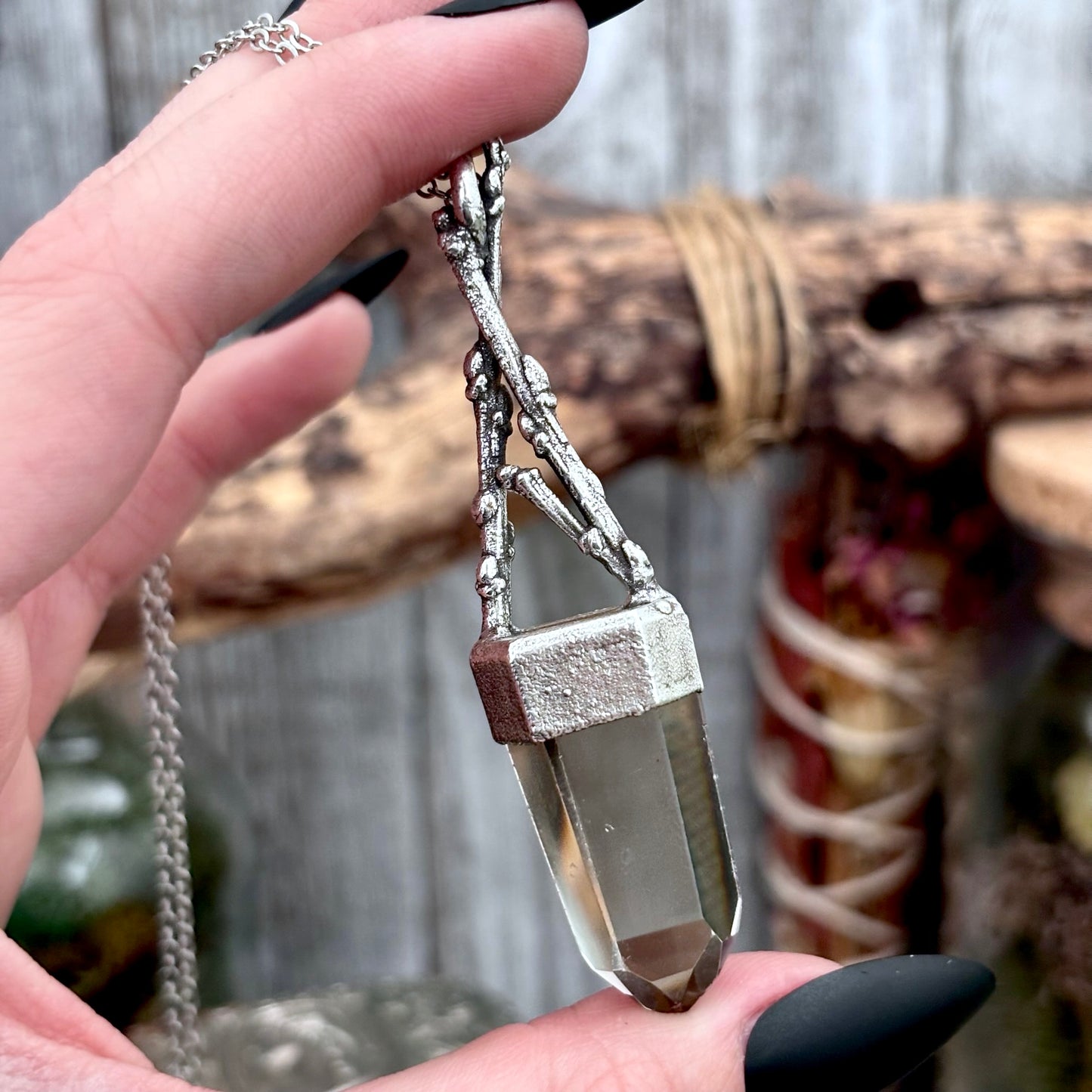 Smoky Quartz Crystal Necklace in Silver / Sticks & Stones Collection