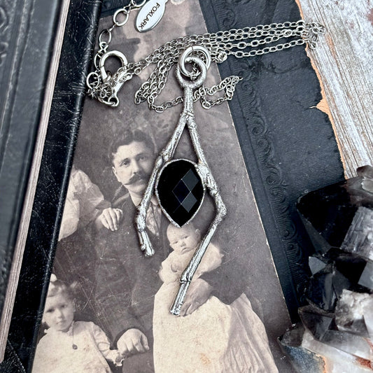 Black Onyx Crystal Necklace in Silver /Sticks & Stones Collection