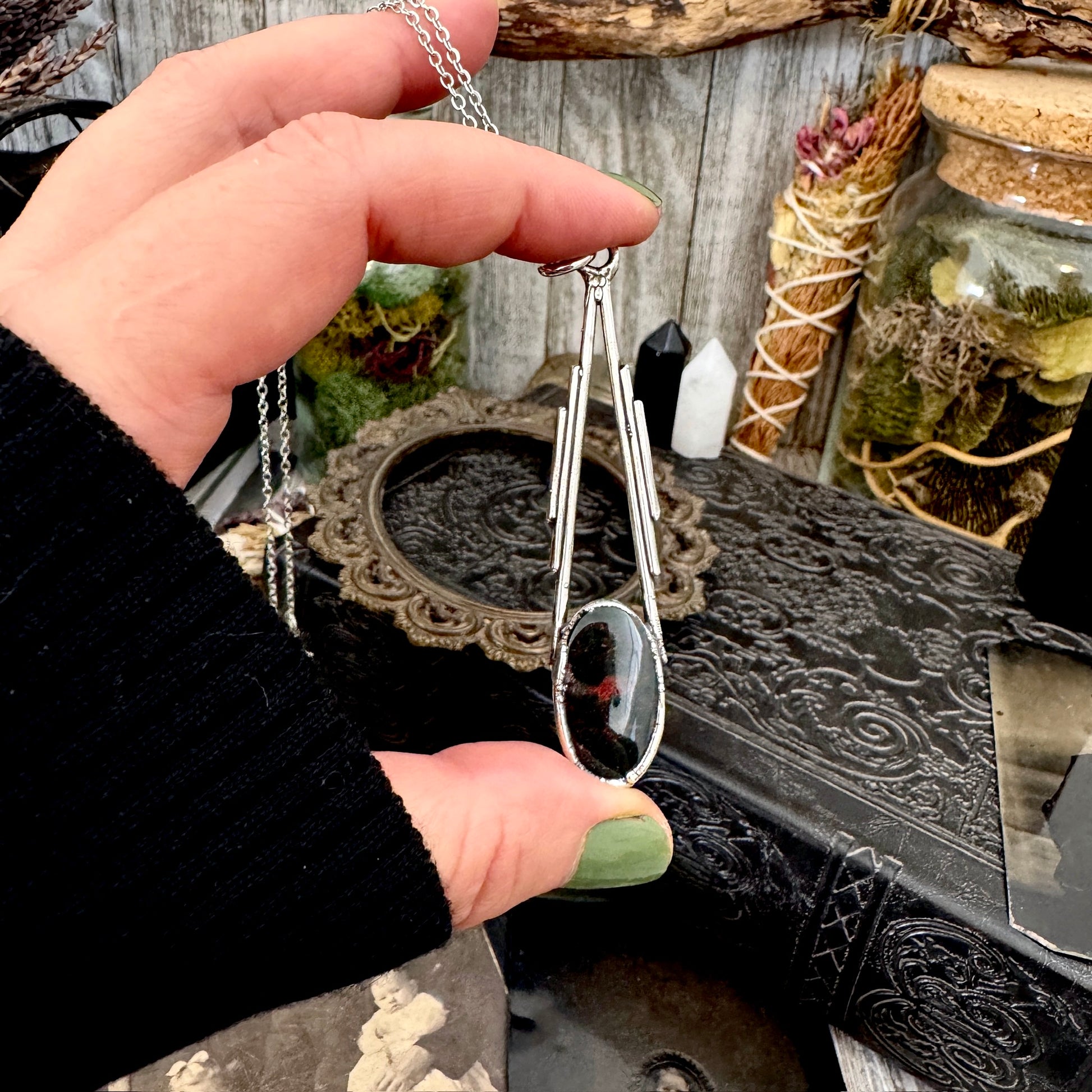 Bloodstone Crystal Necklace in Fine Silver / Foxlark Collection - One of a Kind FOXLARK
