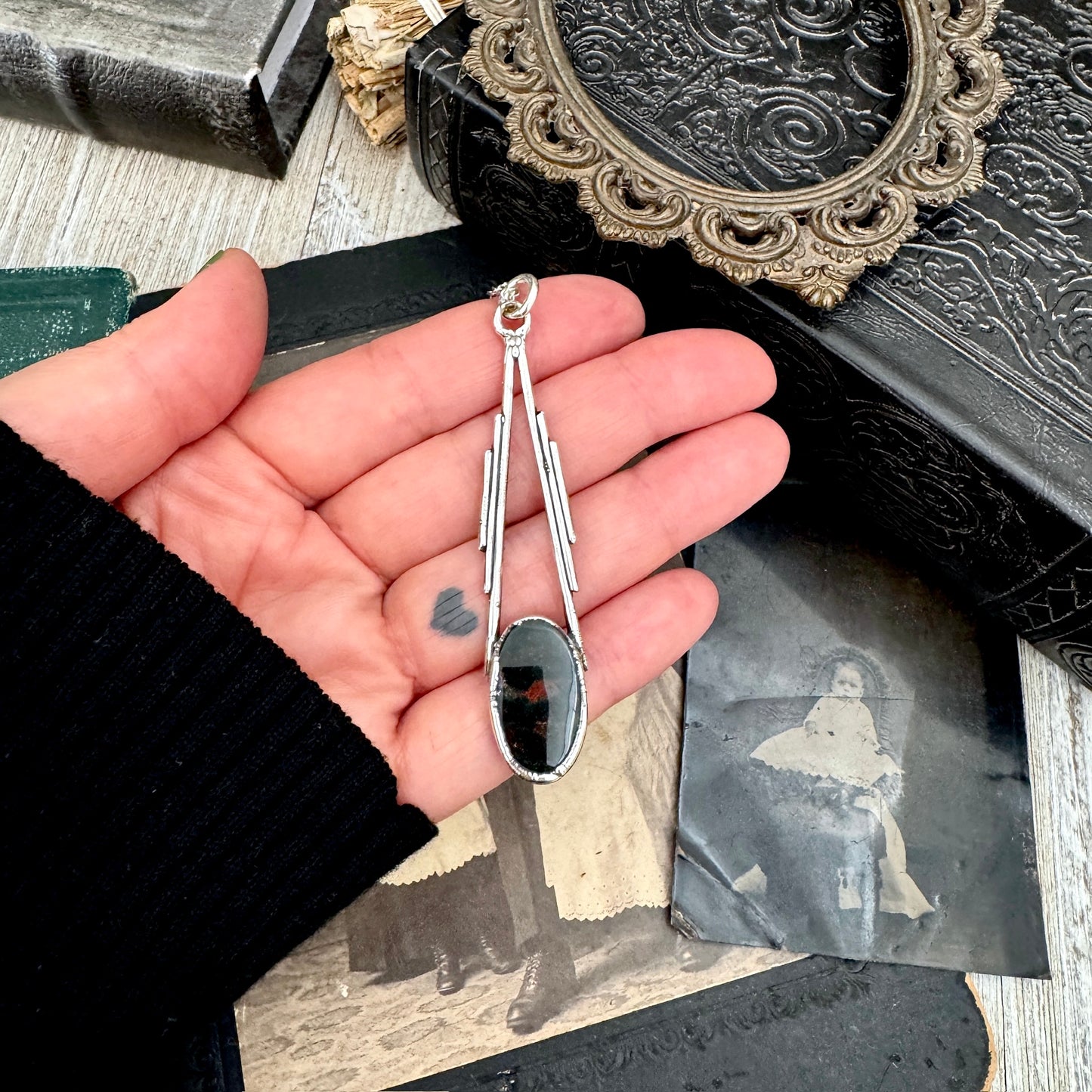 Bloodstone Crystal Necklace in Fine Silver / Foxlark Collection - One of a Kind FOXLARK