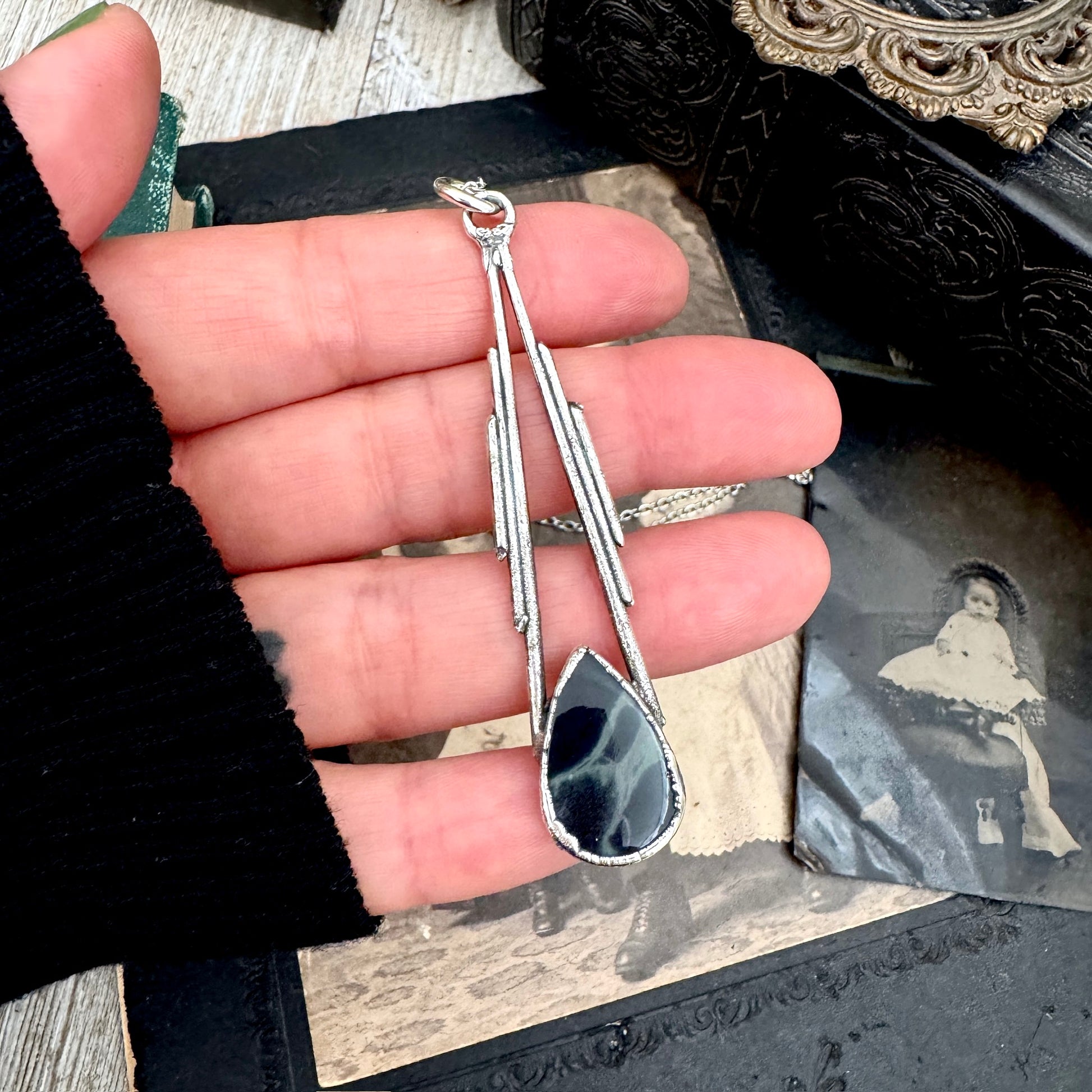Spiderweb Obsidian Crystal Necklace in Fine Silver / Foxlark Collection - One of a Kind FOXLARK