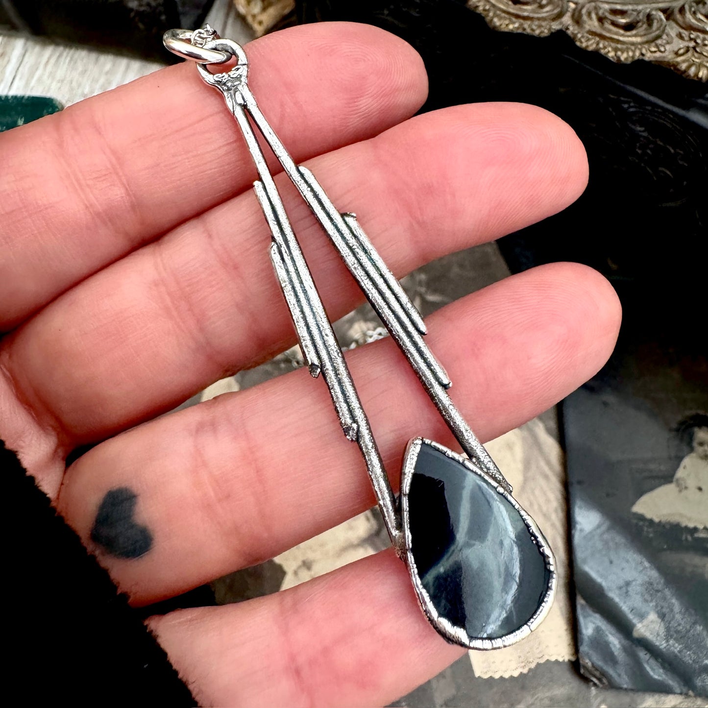 Spiderweb Obsidian Crystal Necklace in Fine Silver / Foxlark Collection - One of a Kind FOXLARK