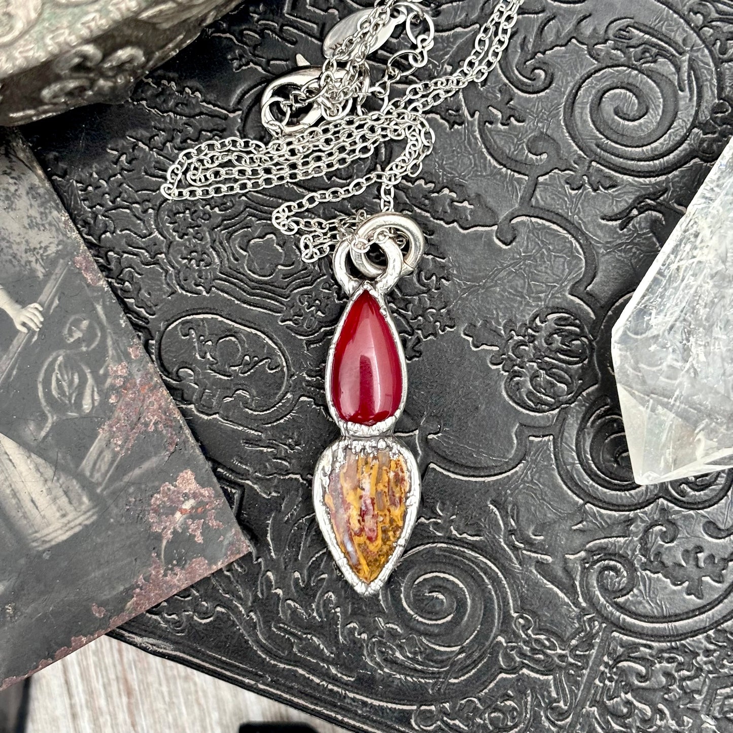 Multi Stone Carnelian Jasper Crystal Necklace Fine Silver / Foxlark Collection FOXLARK