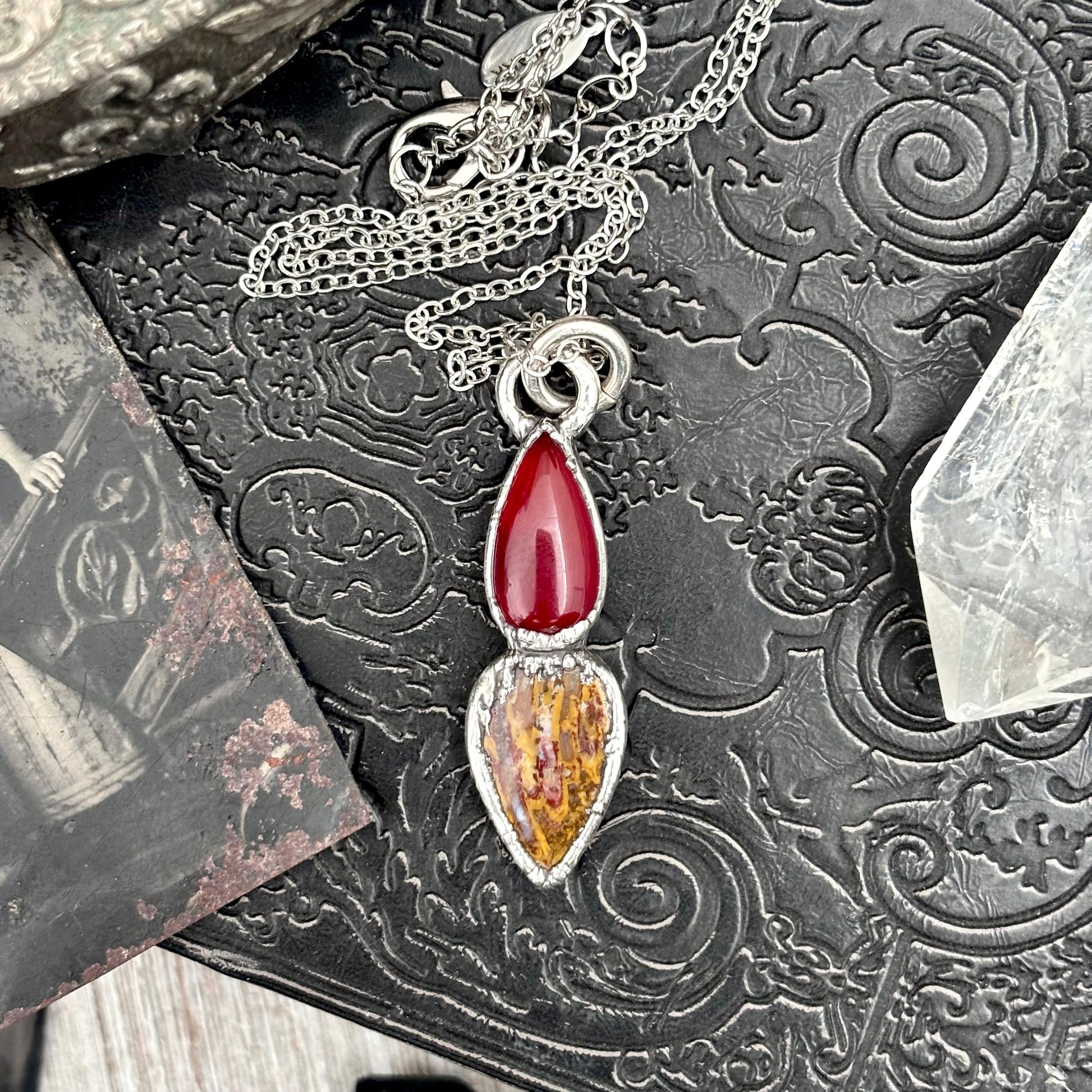 Multi Stone Carnelian Jasper Crystal Necklace Fine Silver / Foxlark Collection FOXLARK