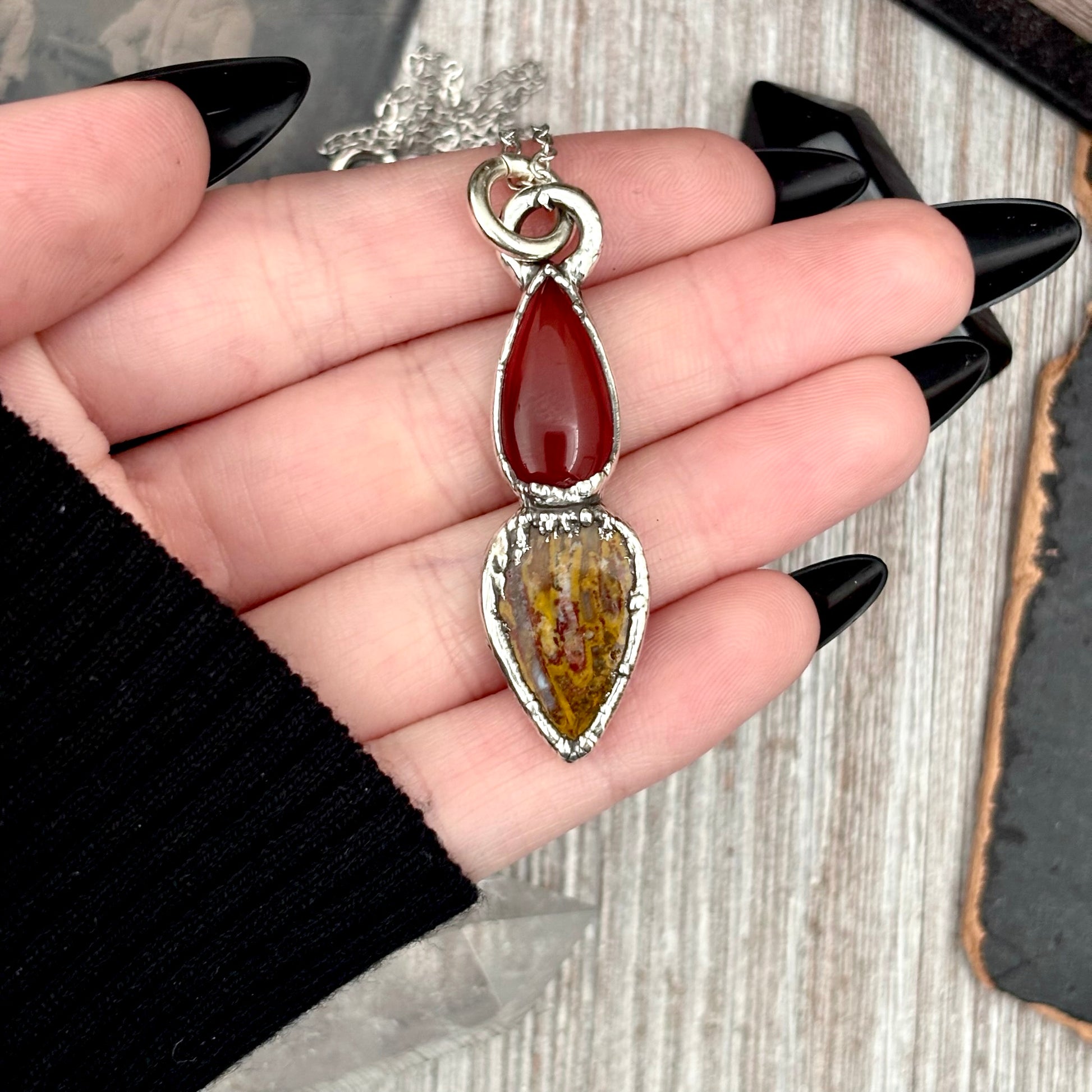 Multi Stone Carnelian Jasper Crystal Necklace Fine Silver / Foxlark Collection FOXLARK