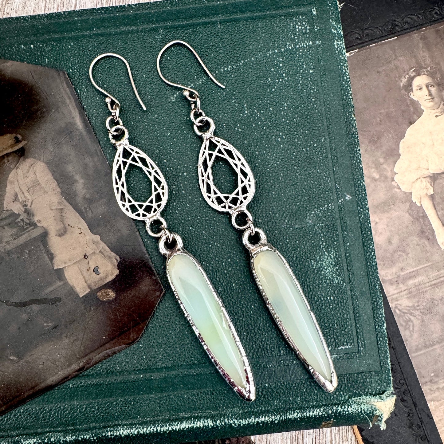 Blue Chalcedony Fine Silver Crystal Dangle Earrings / Long Dangle Witchy Earrings FOXLARK