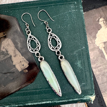 Blue Chalcedony Fine Silver Crystal Dangle Earrings / Long Dangle Witchy Earrings FOXLARK