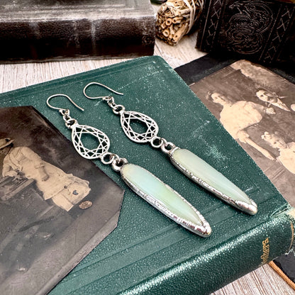 Blue Chalcedony Fine Silver Crystal Dangle Earrings / Long Dangle Witchy Earrings FOXLARK