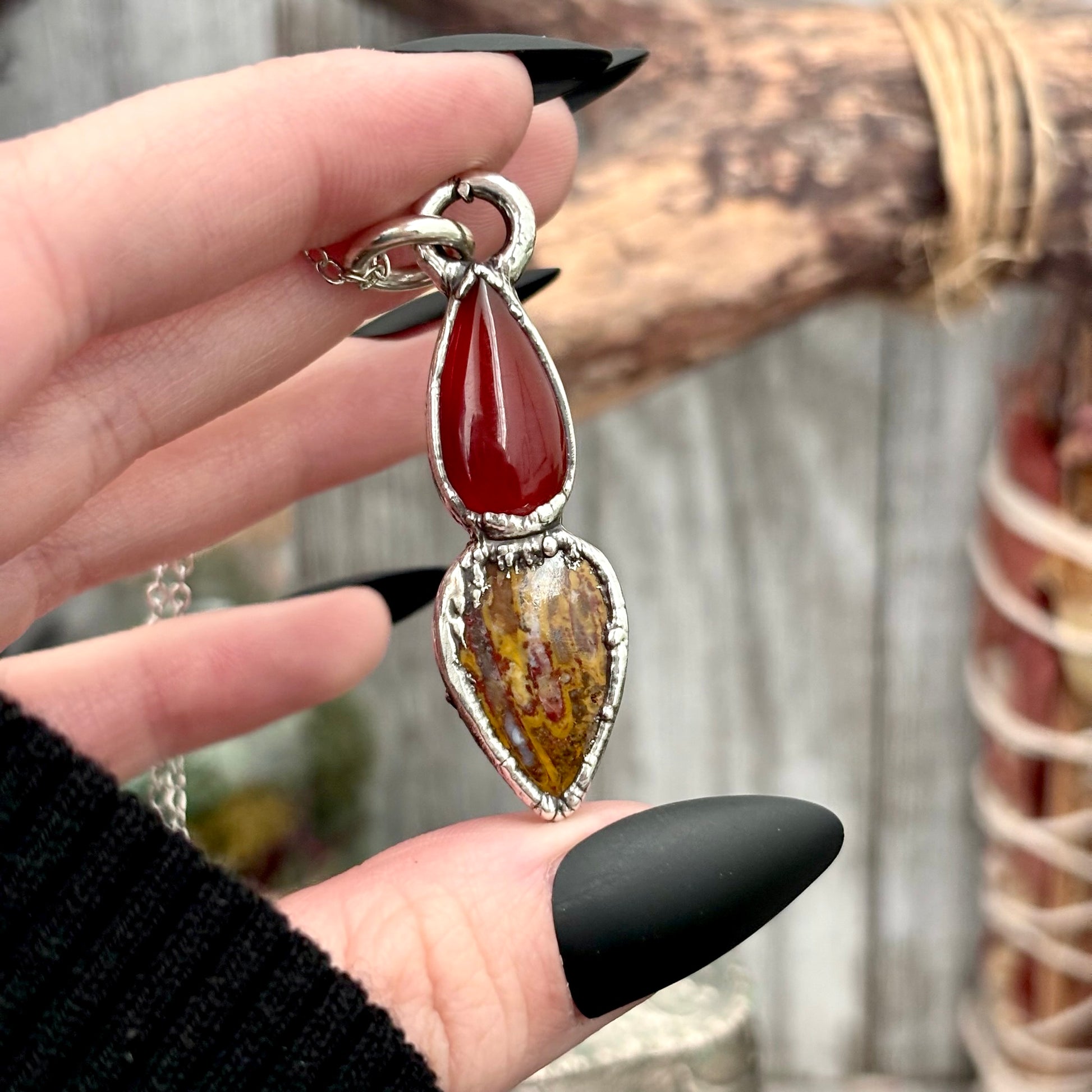 Multi Stone Carnelian Jasper Crystal Necklace Fine Silver / Foxlark Collection FOXLARK