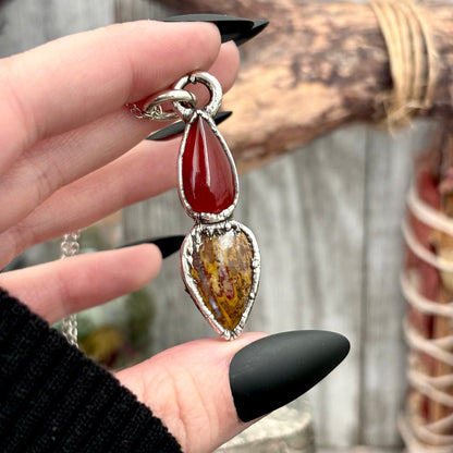 Multi Stone Carnelian Jasper Crystal Necklace Fine Silver / Foxlark Collection FOXLARK