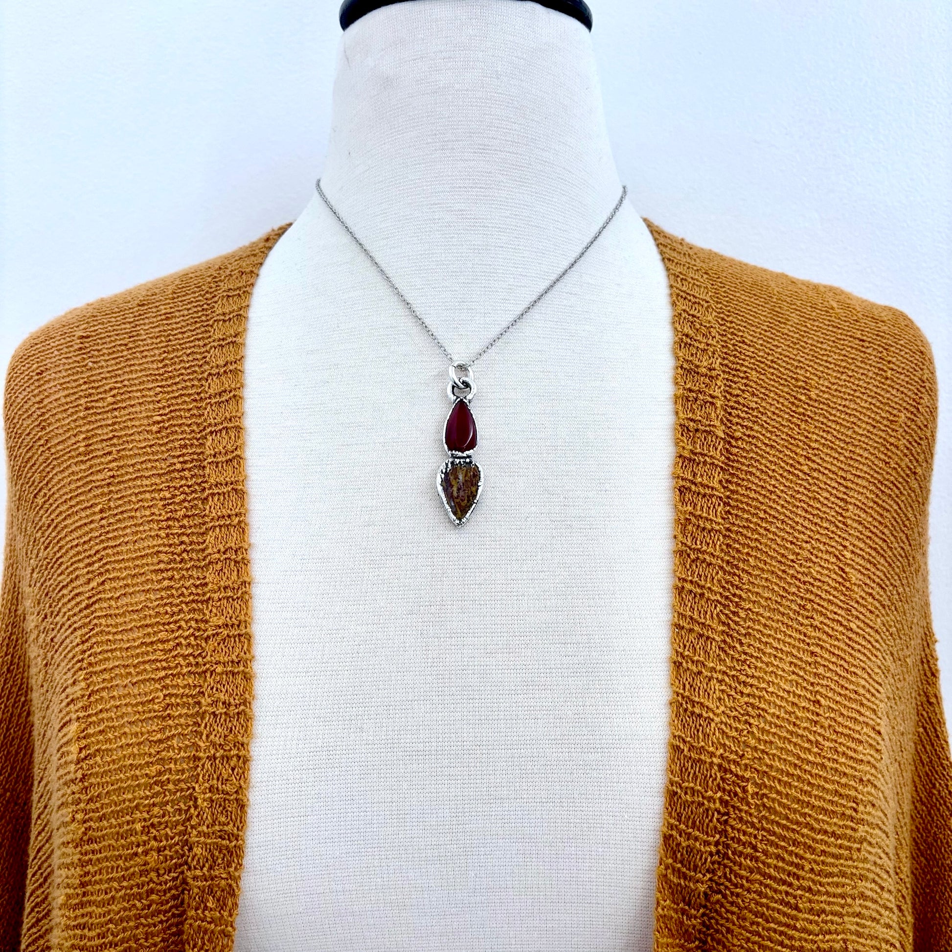 Multi Stone Carnelian Jasper Crystal Necklace Fine Silver / Foxlark Collection FOXLARK
