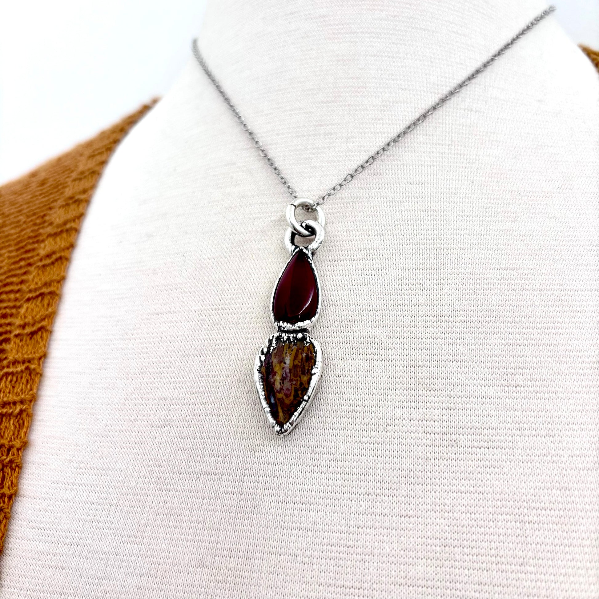 Multi Stone Carnelian Jasper Crystal Necklace Fine Silver / Foxlark Collection FOXLARK
