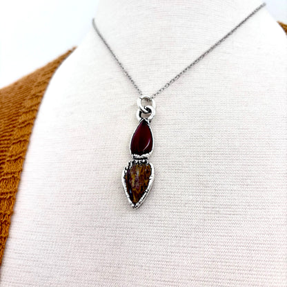 Multi Stone Carnelian Jasper Crystal Necklace Fine Silver / Foxlark Collection FOXLARK
