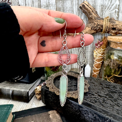 Blue Chalcedony Fine Silver Crystal Dangle Earrings / Long Dangle Witchy Earrings FOXLARK