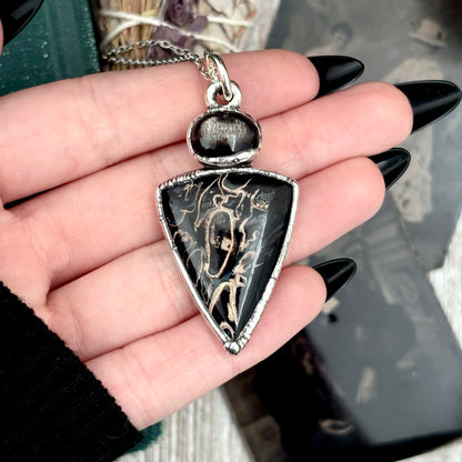 Multi Stone Black Star Sunstone Fossilized Palm Root Crystal Necklace Fine Silver / Foxlark Collection FOXLARK