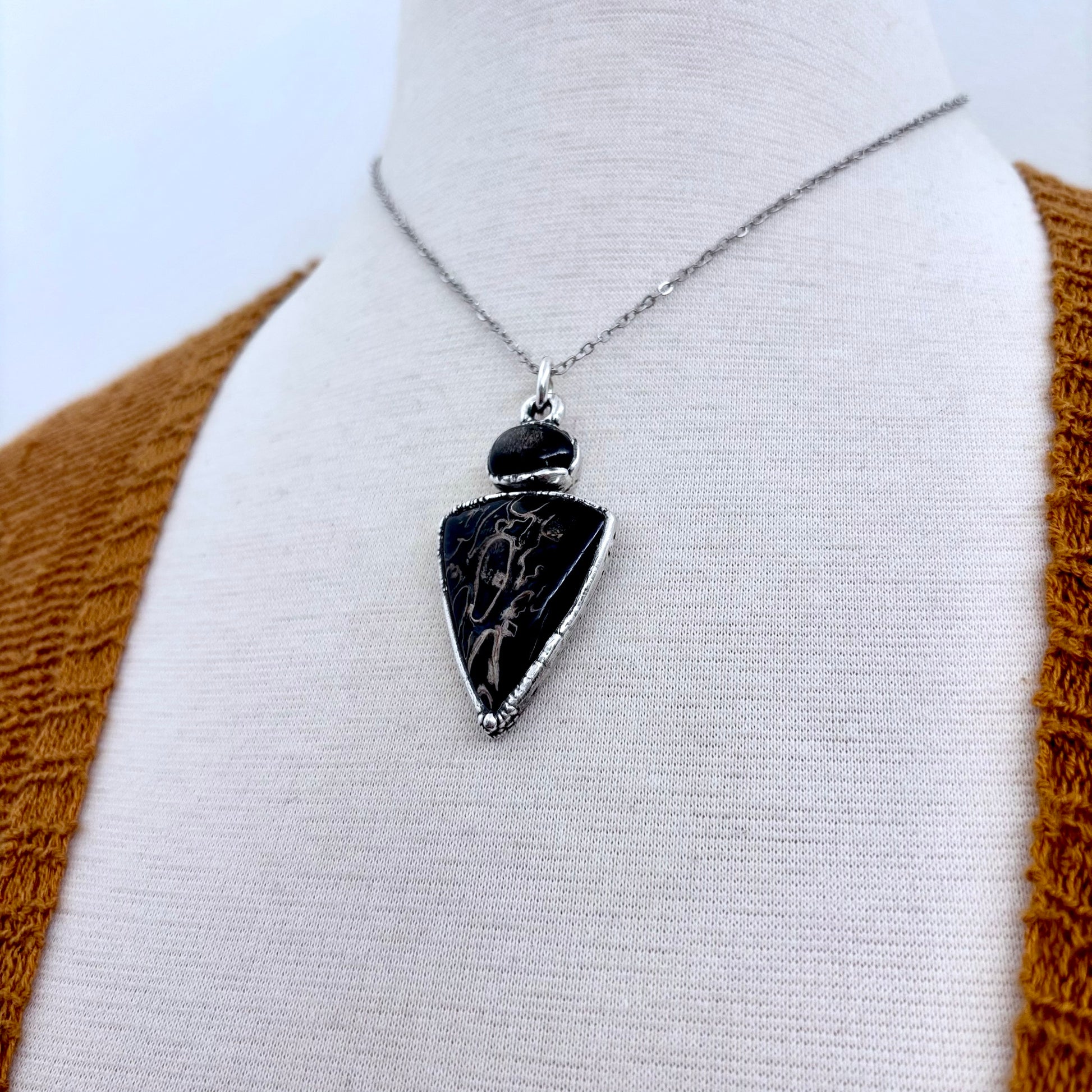 Multi Stone Black Star Sunstone Fossilized Palm Root Crystal Necklace Fine Silver / Foxlark Collection FOXLARK