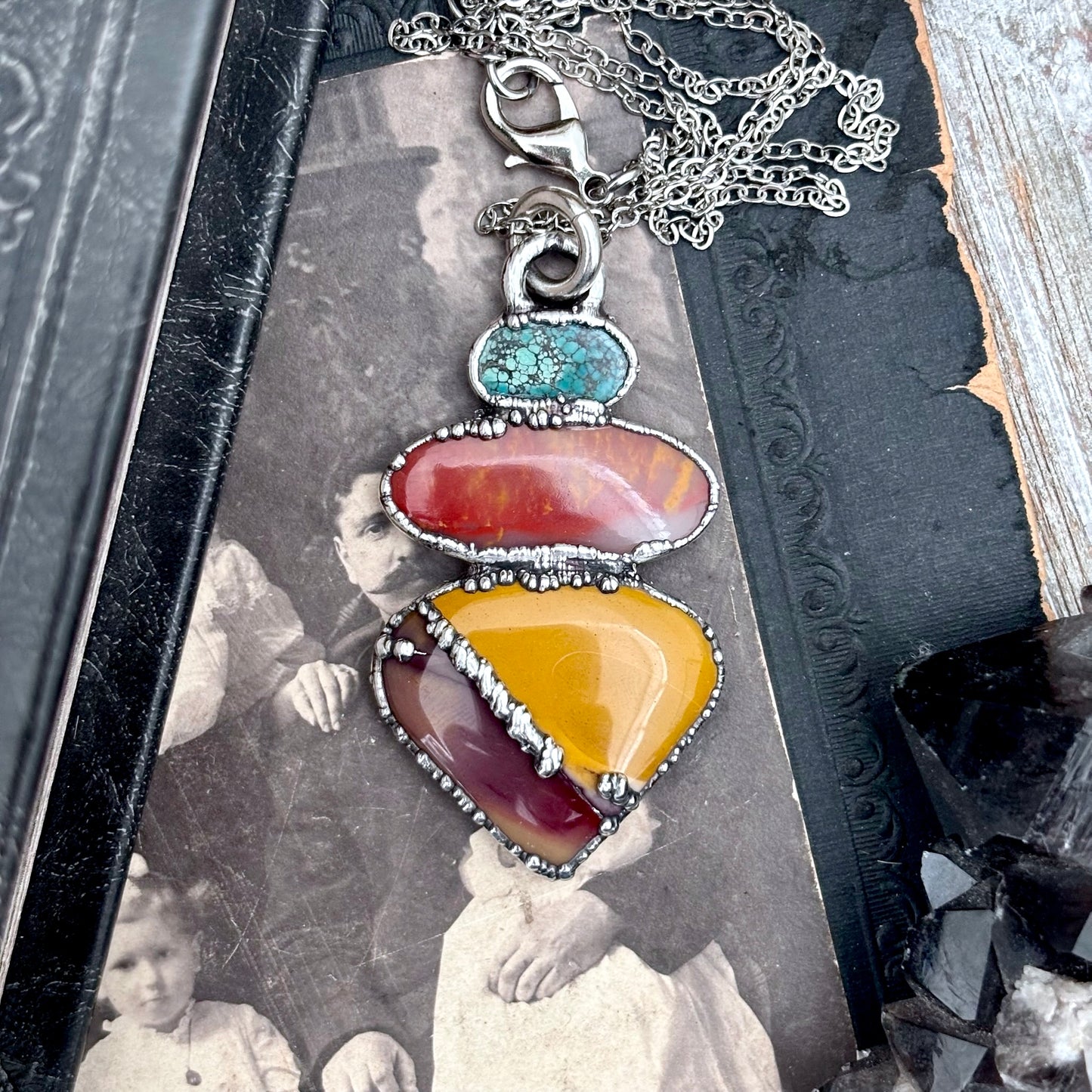 Multi Stone Turquoise Jasper Mookaite Crystal Necklace Fine Silver / Foxlark Collection FOXLARK